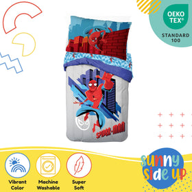 Sunny Side Up Spiderman flat sheet spread showing durable easy-care fabric