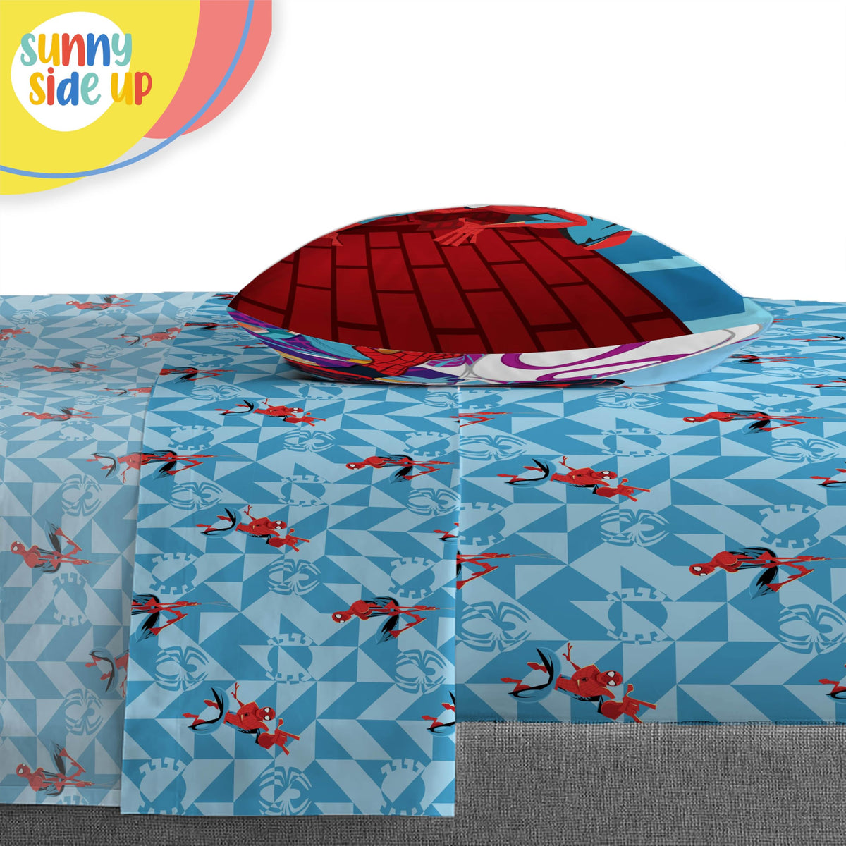 Sunny Side Up Spiderman pillow sham detail matching bold decor