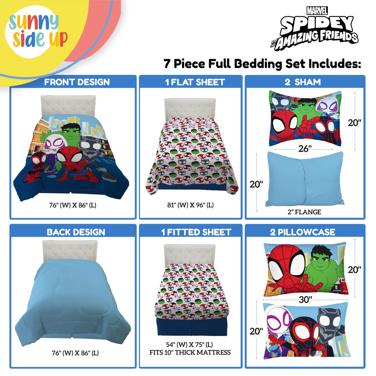 Sunny Side Up Spidey & Friends flat sheet with bright characters for playful bedmaking