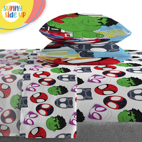 Sunny Side Up Spidey & Friends pillow shams coordinating with the set for a neat, cozy sleep