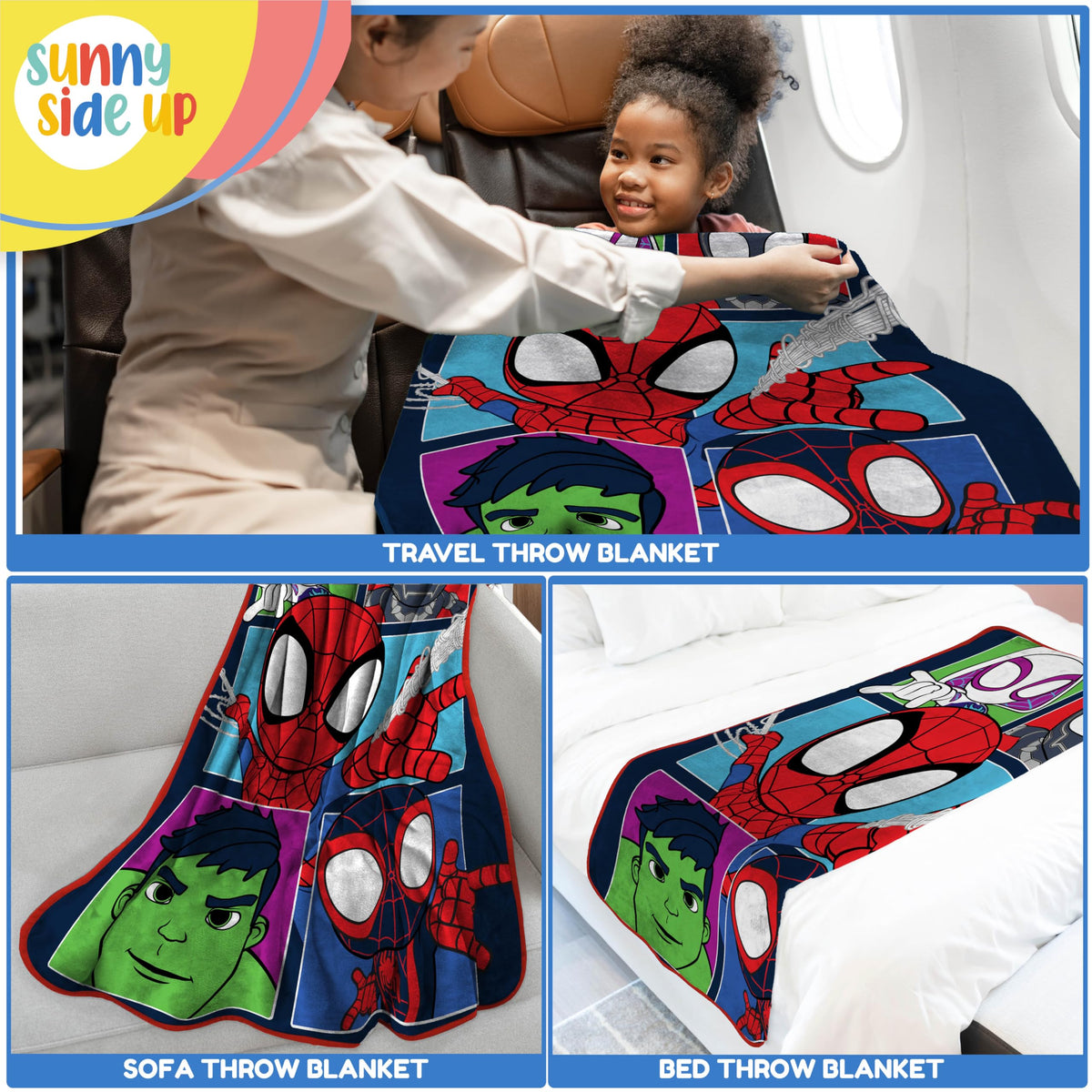 Sunny Side Up Spidey Friends travel blanket car-seat use on road trips