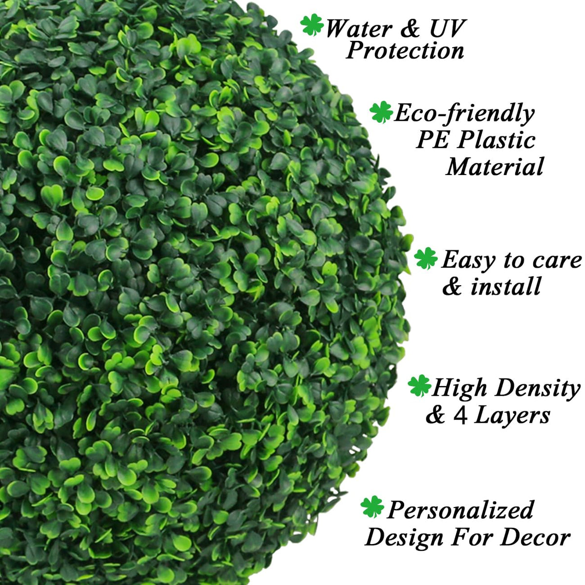 Sunnyglade boxwood ball close up shows durable PVC layers.