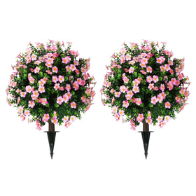 Sunnyglade boxwood topiary ball trees with pink flowers for elegant outdoor decor