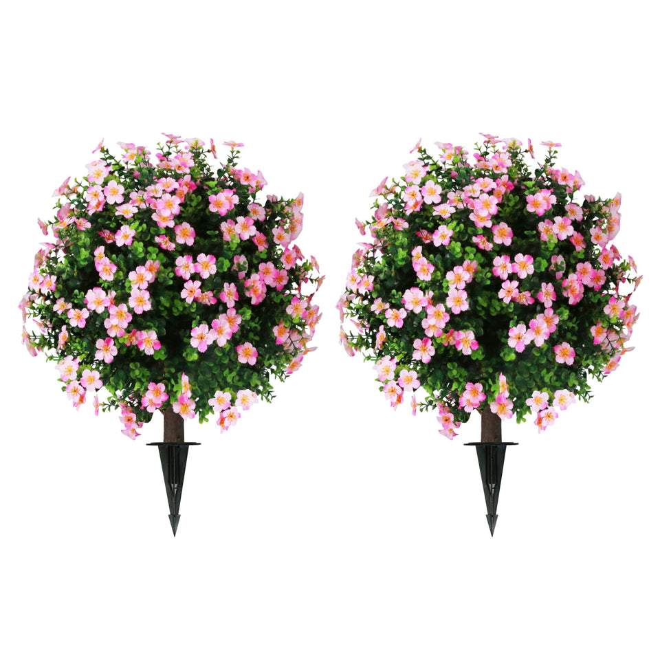 Sunnyglade boxwood topiary ball trees with pink flowers for elegant outdoor decor