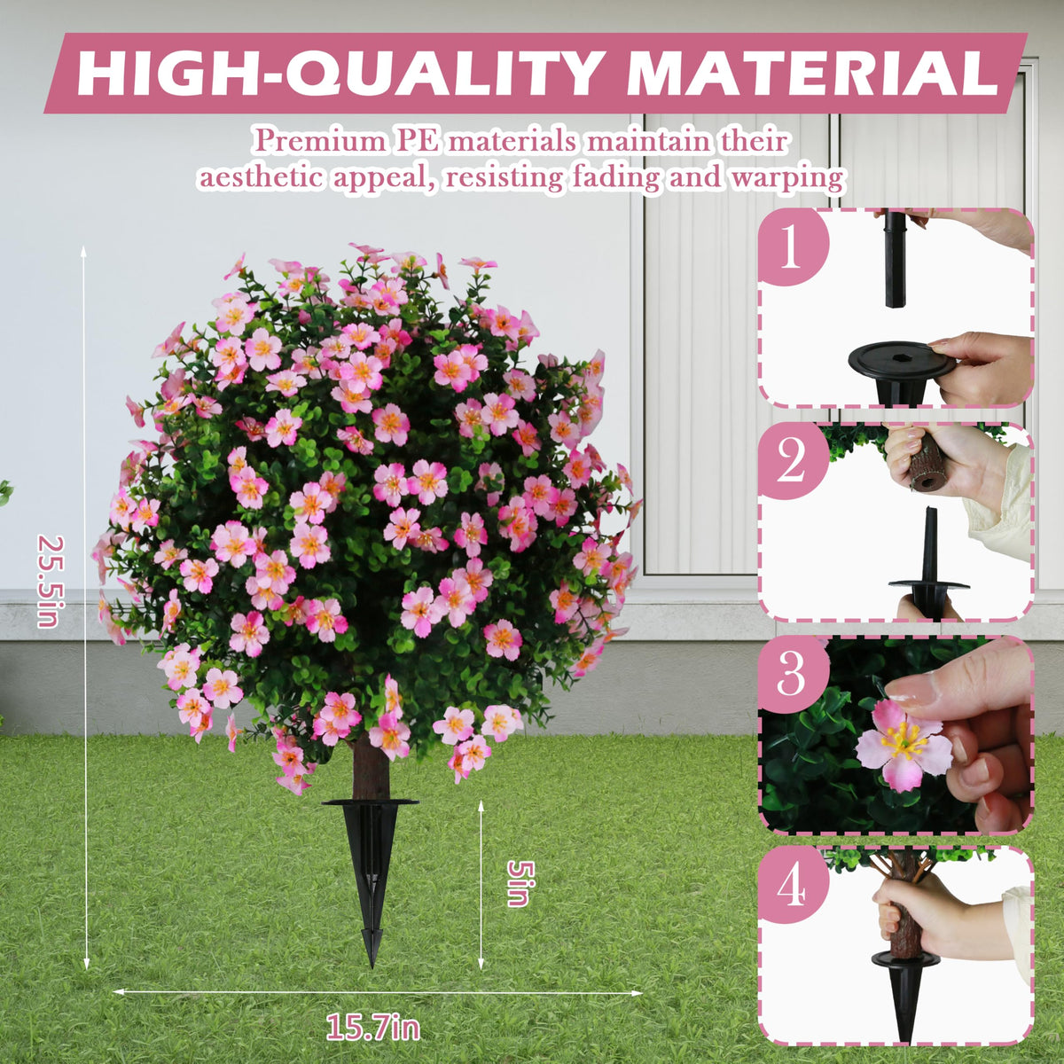 Sunnyglade topiary assembly demonstrating simple spike-based placement in planters