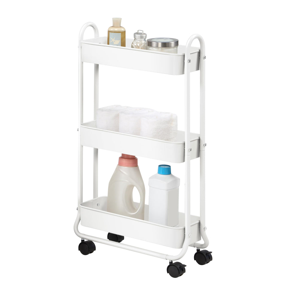 SunnyPoint Slim Rolling Cart front view, space-saving 3-tier design for tight bathrooms.