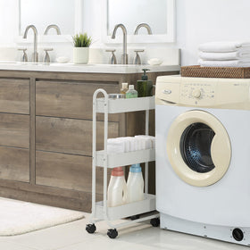 SunnyPoint Slim Rolling Cart side view, durable steel frame for laundry storage.