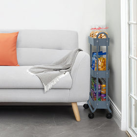 SunnyPoint slim rolling cart in bathroom organization setup, keeps cosmetics, brushes, and toiletries tidy.