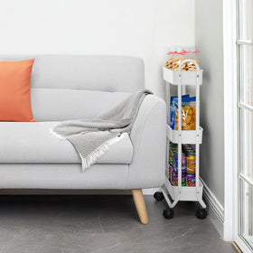 SunnyPoint Slim Rolling Cart bathroom setup storing toiletries and towels in a compact space.
