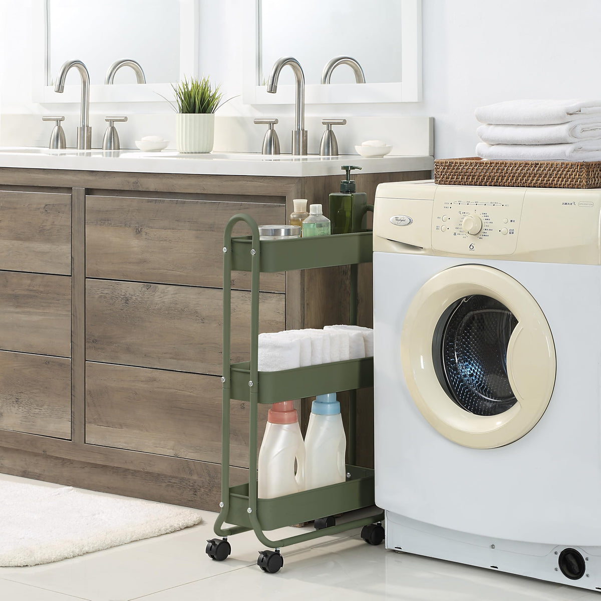 SunnyPoint slim cart fits between toilet and sink for extra storage