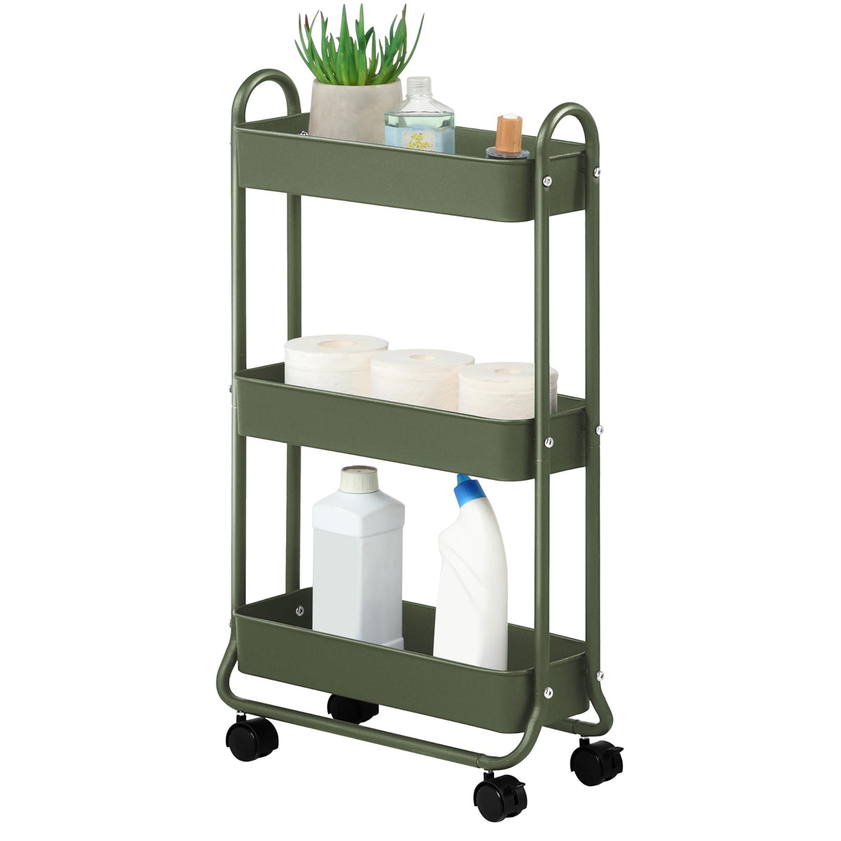 SunnyPoint Slim Rolling Cart side view shows compact design for tight bathroom spaces