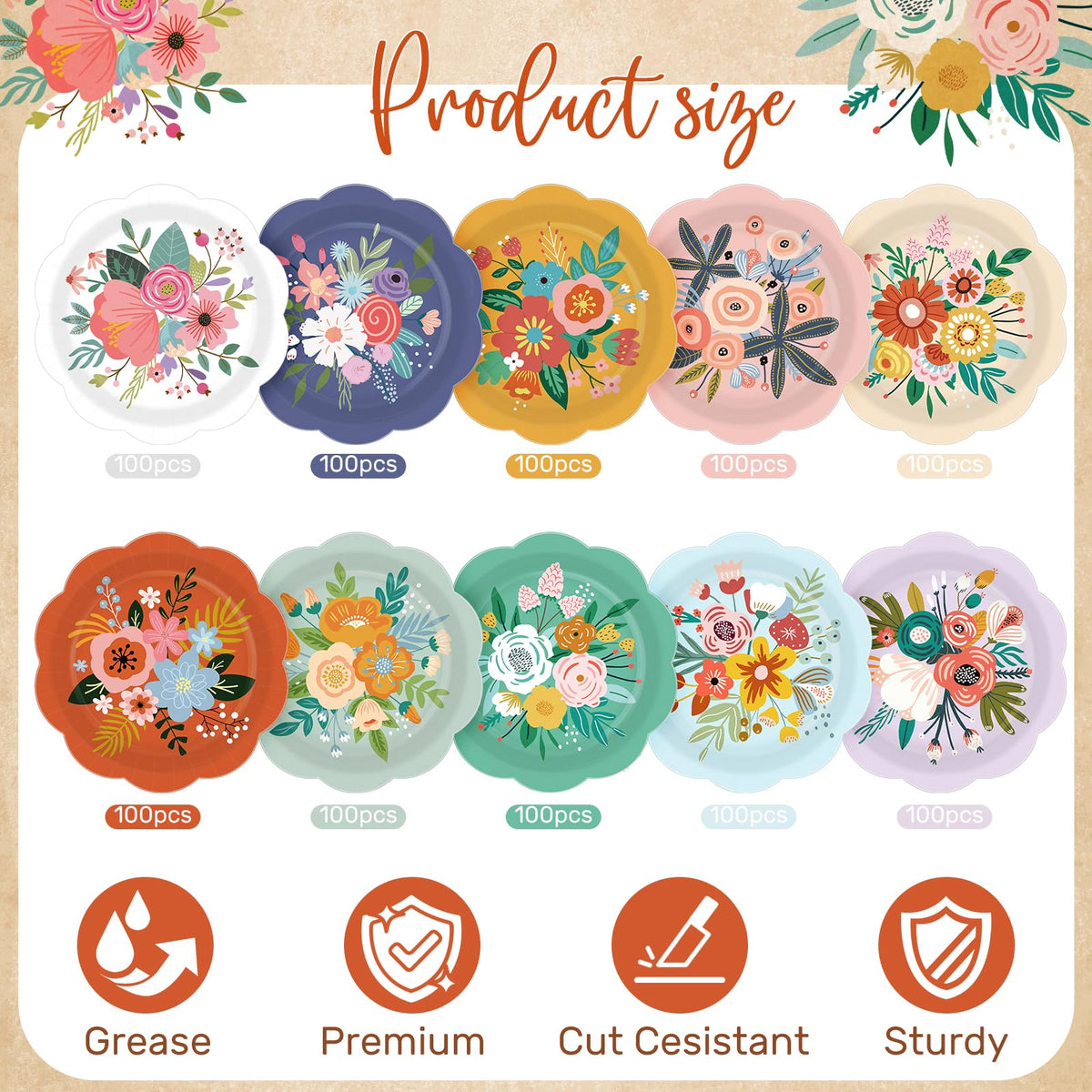 Sunnyray pastel flower-pattern plates perfect for tea parties and bridal showers.
