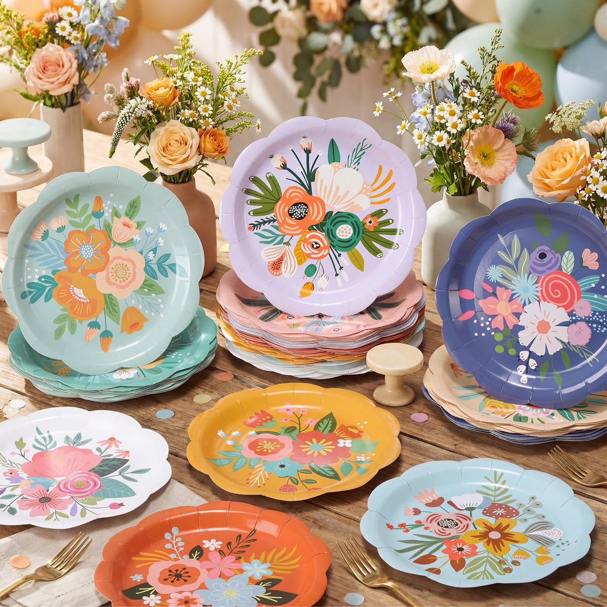 Sunnyray tea party plates vintage design ideal for garden-themed events.