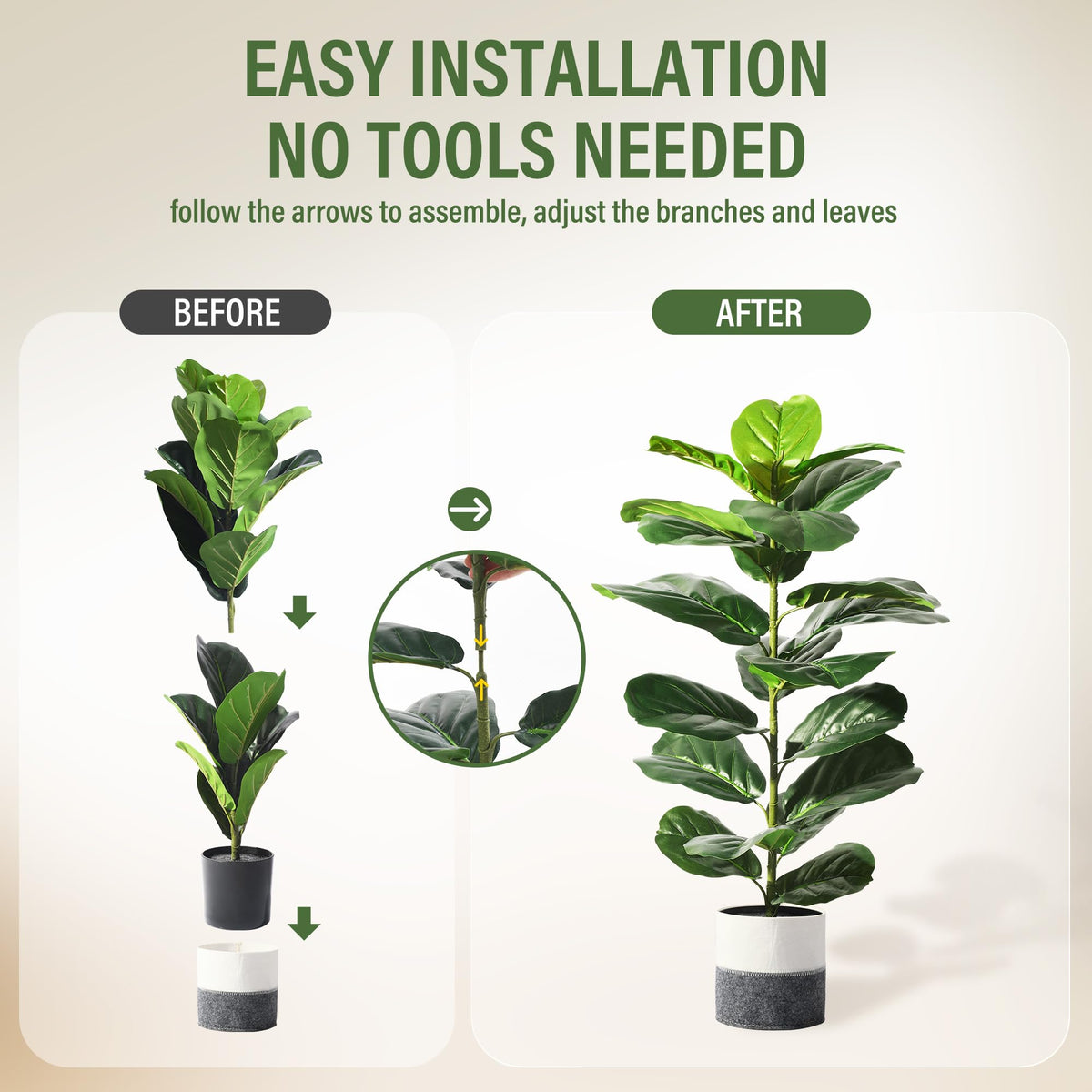 Suntee adjustable wired leaves allow shaping to fit corners.