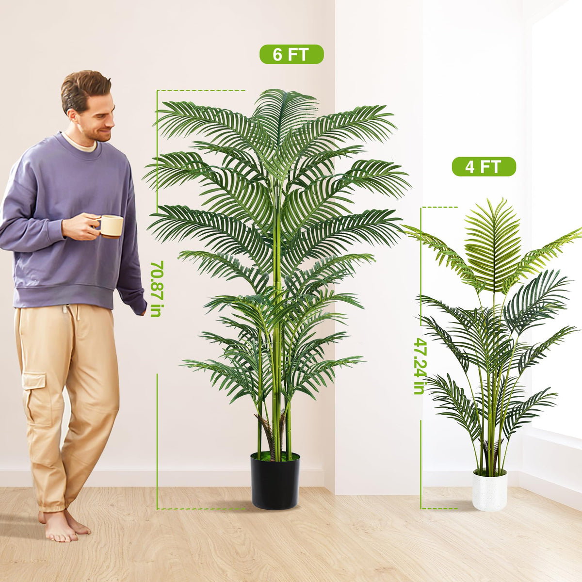 Suntee indoor outdoor palm decor fits living rooms and patios.