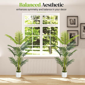 Suntee palm tree with white planter adds balanced decor to living spaces.