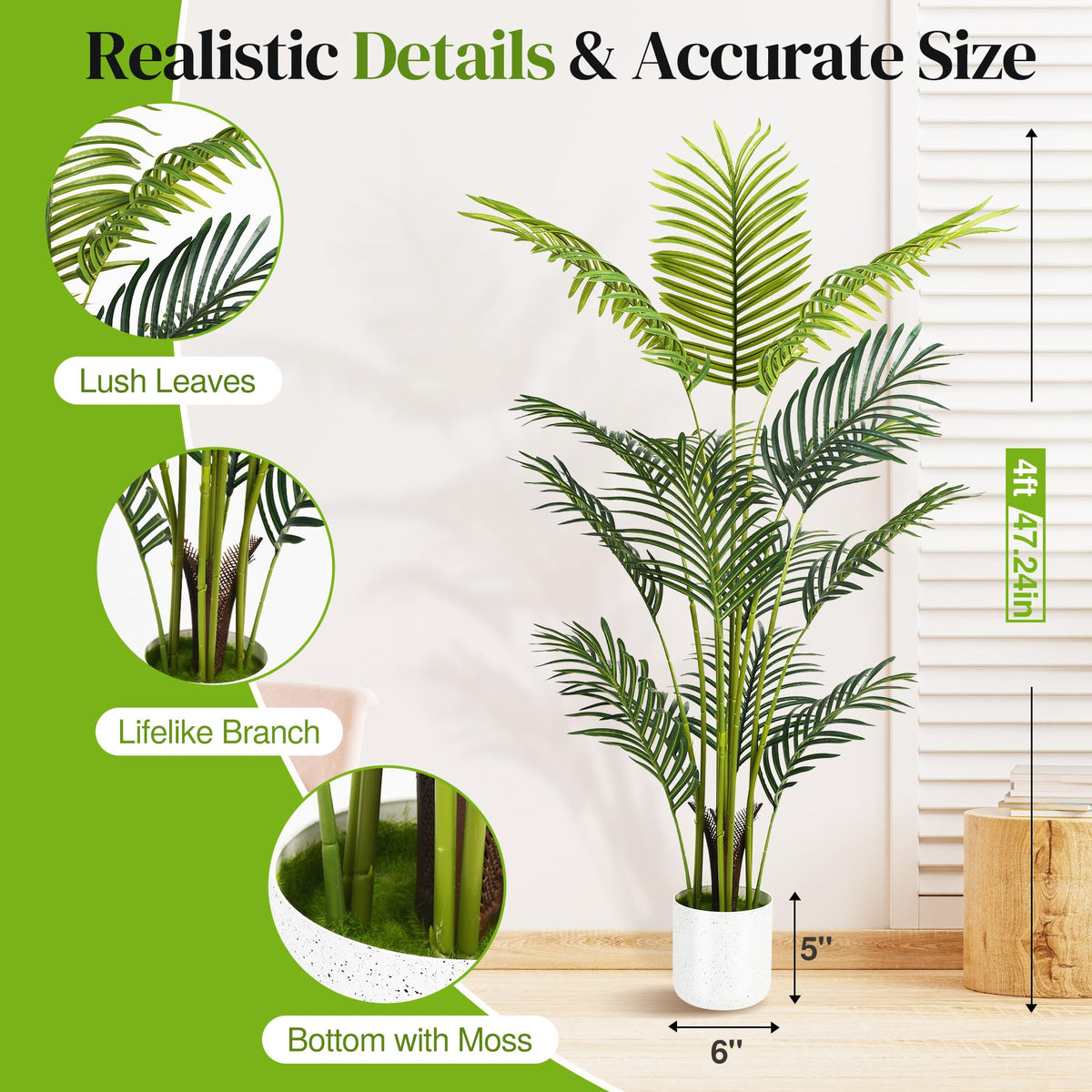 Suntee indoor palm assembly steps showing quick setup without tools.