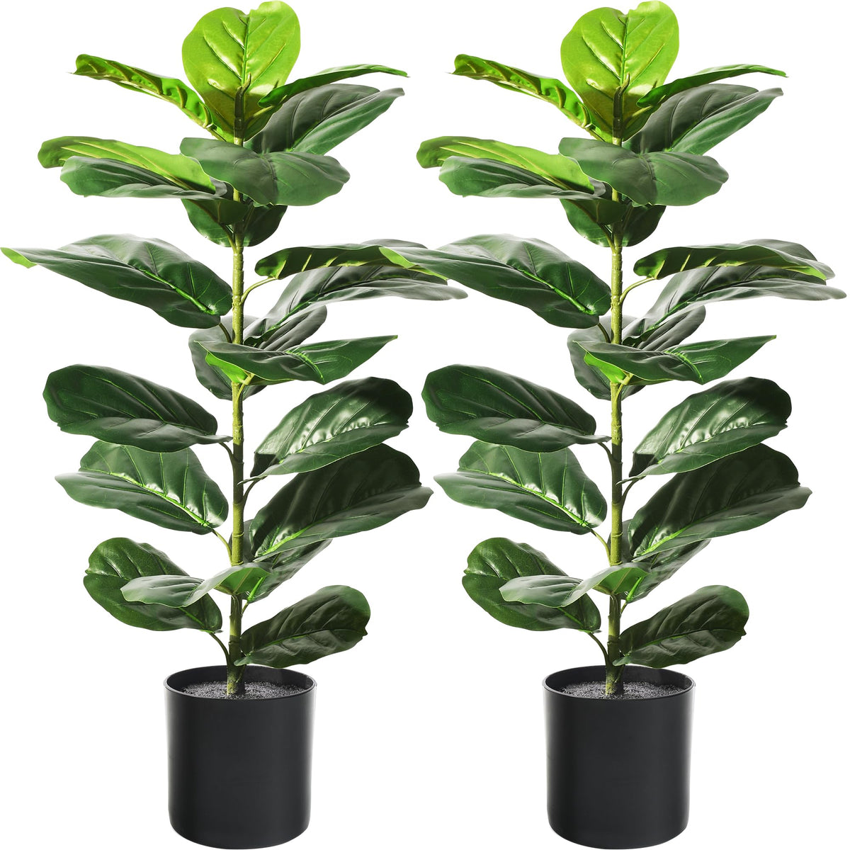 Suntee two-pack artificial fiddle leaf fig trees, 30 inches tall, ideal for balanced living room decor.