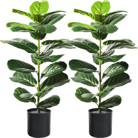 Suntee two-pack artificial fiddle leaf fig trees, 30 inches tall, ideal for balanced living room decor.