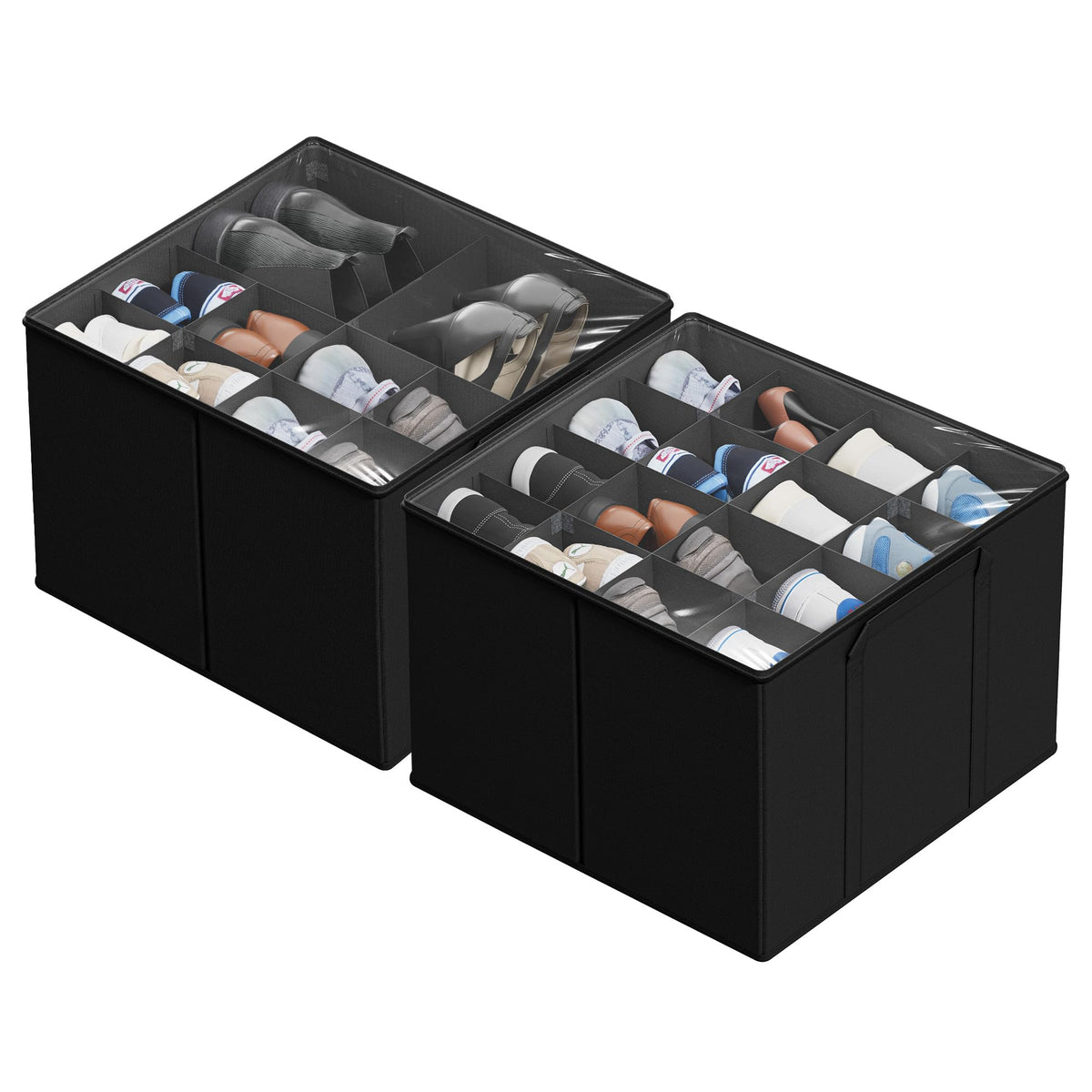 SUOCO 2-pack shoe organizers demonstrating vertical closet storage.