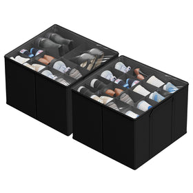 SUOCO 2-pack shoe organizers demonstrating vertical closet storage.