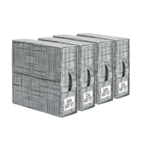 SUOCO SheetCube four-pack boxes stacked for compact linen storage.
