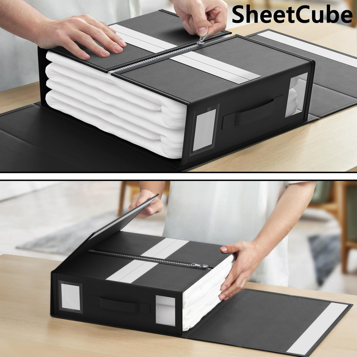 SUOCO SheetCube eco-friendly breathable material protects linens.
