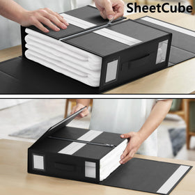 SUOCO SheetCube eco-friendly breathable material protects linens.
