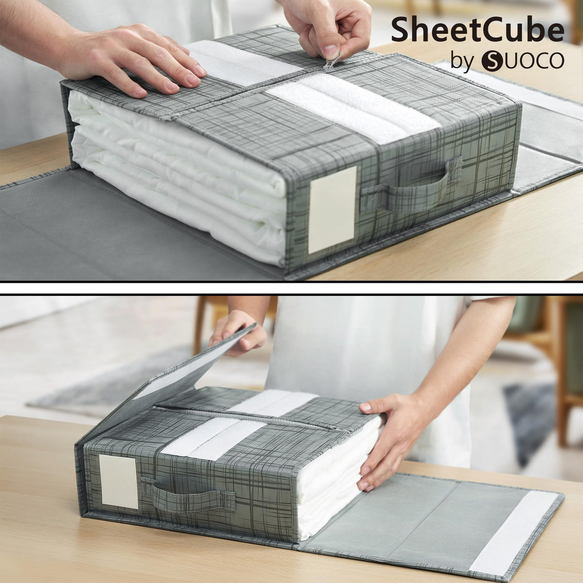 SUOCO SheetCube labeled boxes speed up linen retrieval.