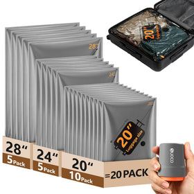 SUOCO travel vacuum bags with cordless pump for fast packing and space savings.