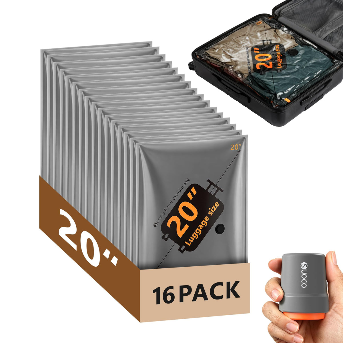 SUOCO travel vacuum bags with cordless pump for quick space-saving packing
