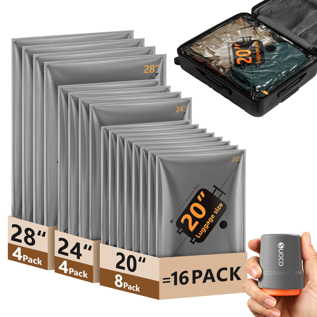 SUOCO travel vacuum bags in suitcase save space on trips