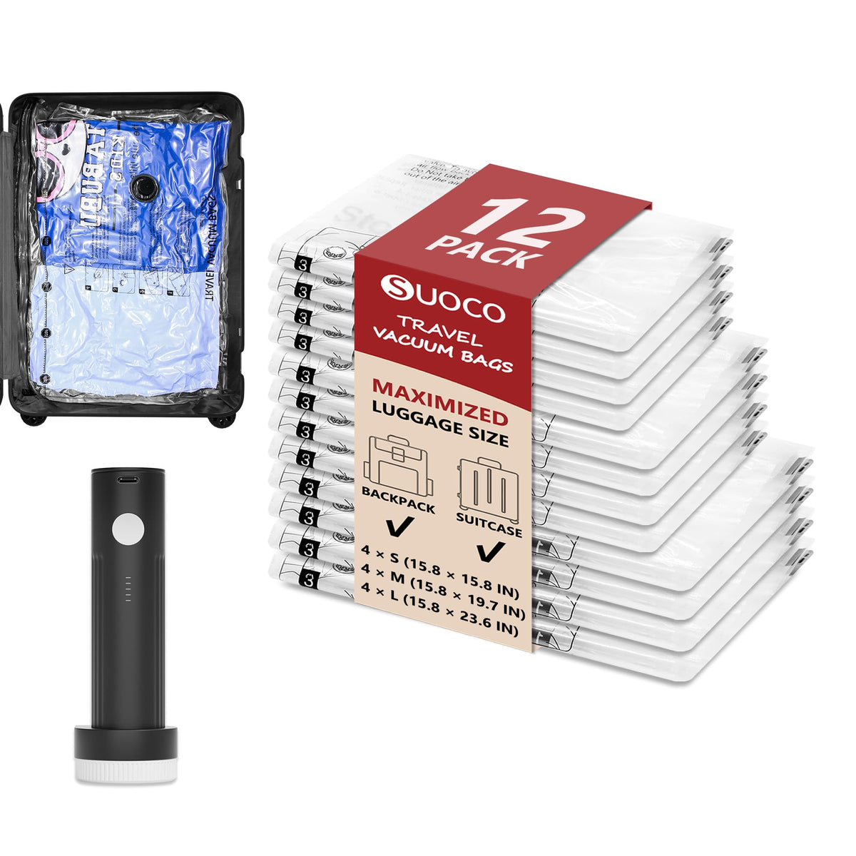 SUOCO travel vacuum bags pump in action for quicker packing