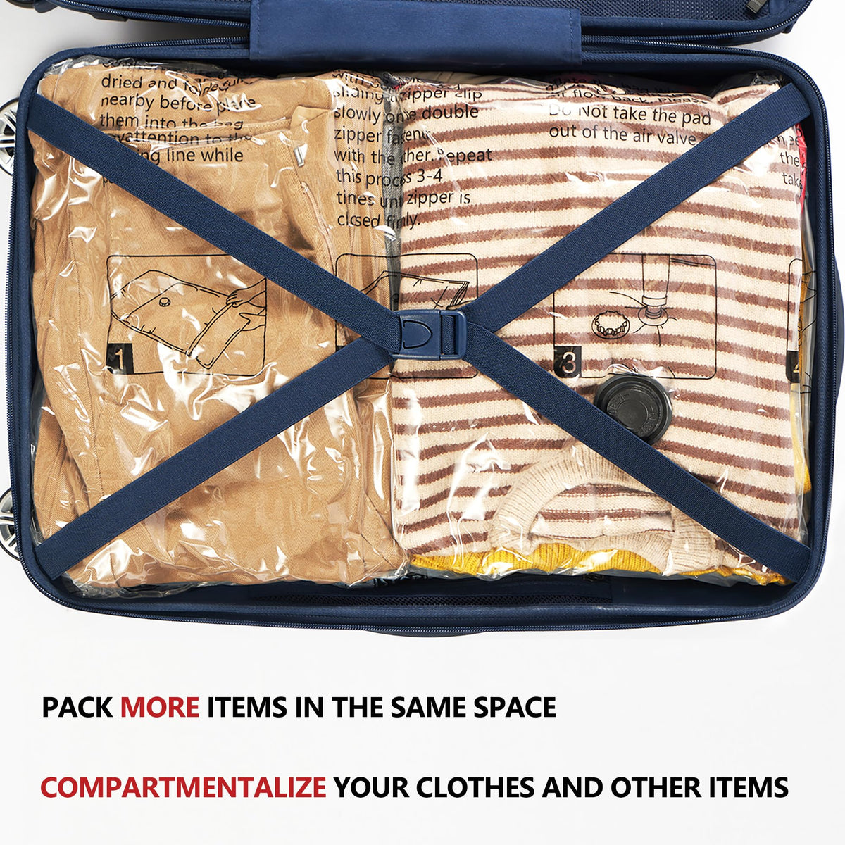 SUOCO roll-up medium bag demonstrates compact packing in a suitcase.