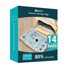 SUOCO vacuum storage bags with 14 jumbo blankets stored to save space.