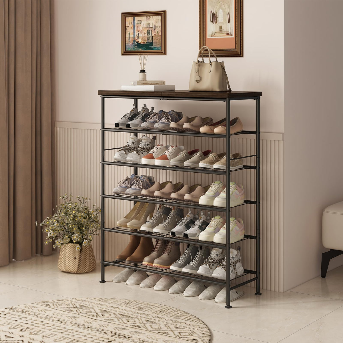 SUOERNUO shoe rack with MDF top enhances closet organization and surface utility