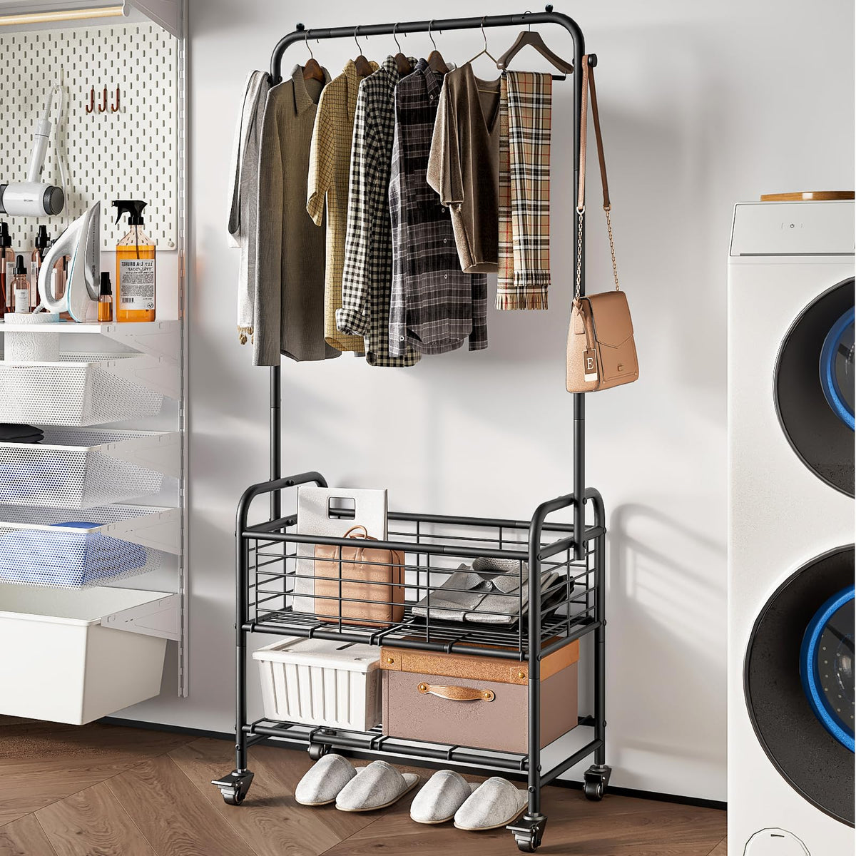 SUOERNUO laundry cart bottom shelf offers convenient storage space