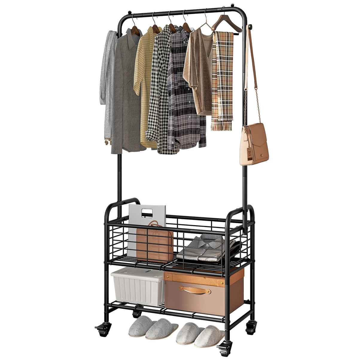SUOERNUO laundry cart with hanging rack and wheels keeps laundry organized and mobile