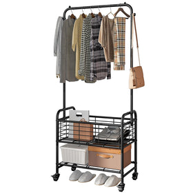 SUOERNUO laundry cart with hanging rack and wheels keeps laundry organized and mobile