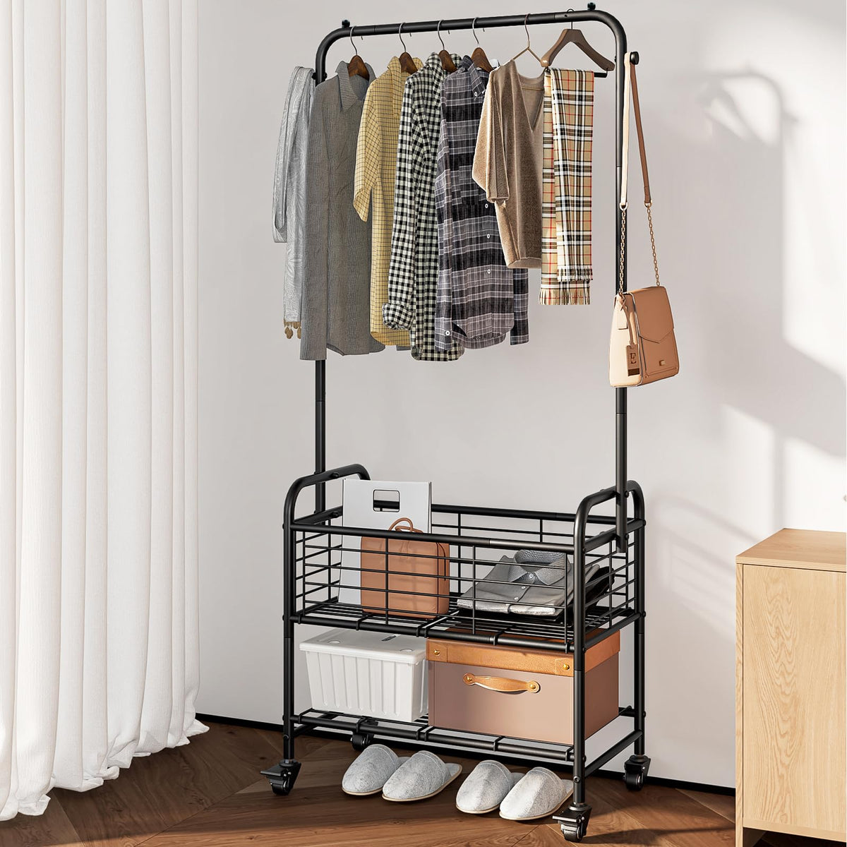 SUOERNUO rolling laundry hamper sorter with bottom shelf adds extra storage