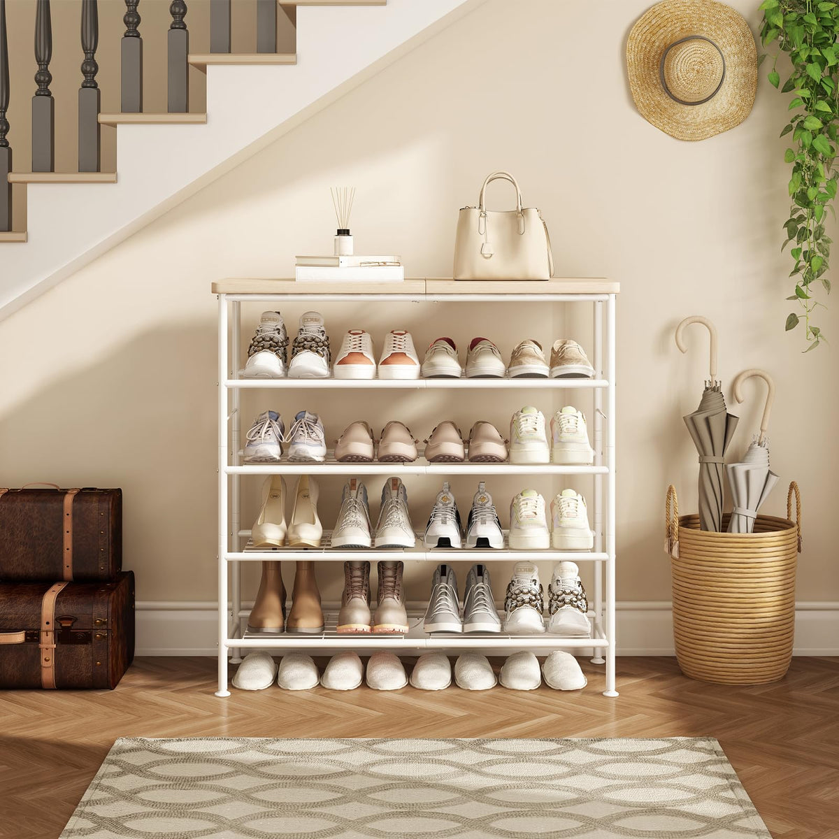 SUOERNUO shoes on 5-tier rack keep footwear accessible and tidy
