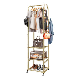 SUOERNUO clothes rack with wheels ready for flexible room setup.