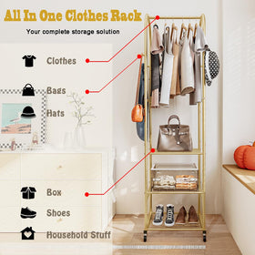 SUOERNUO movable garment rack with brakes stays in place.