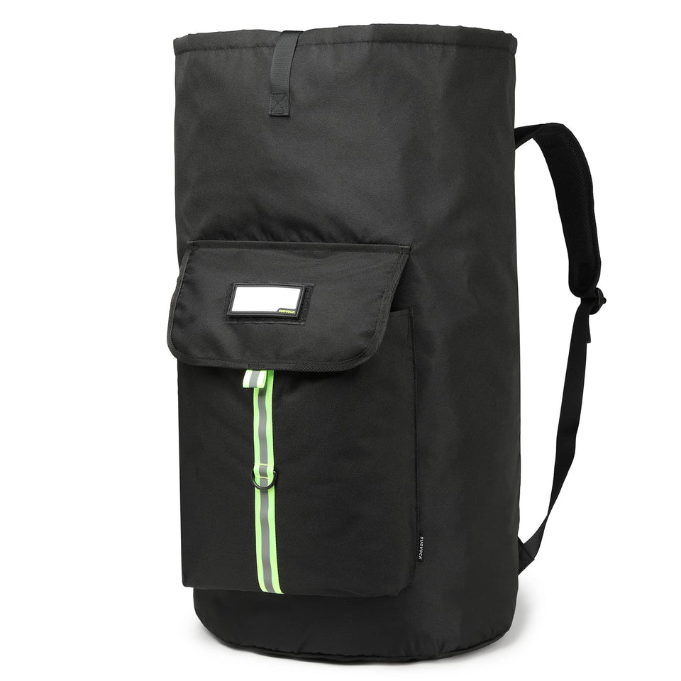 SUOVOCK laundry backpack front-pocket for organizing detergents and small items.