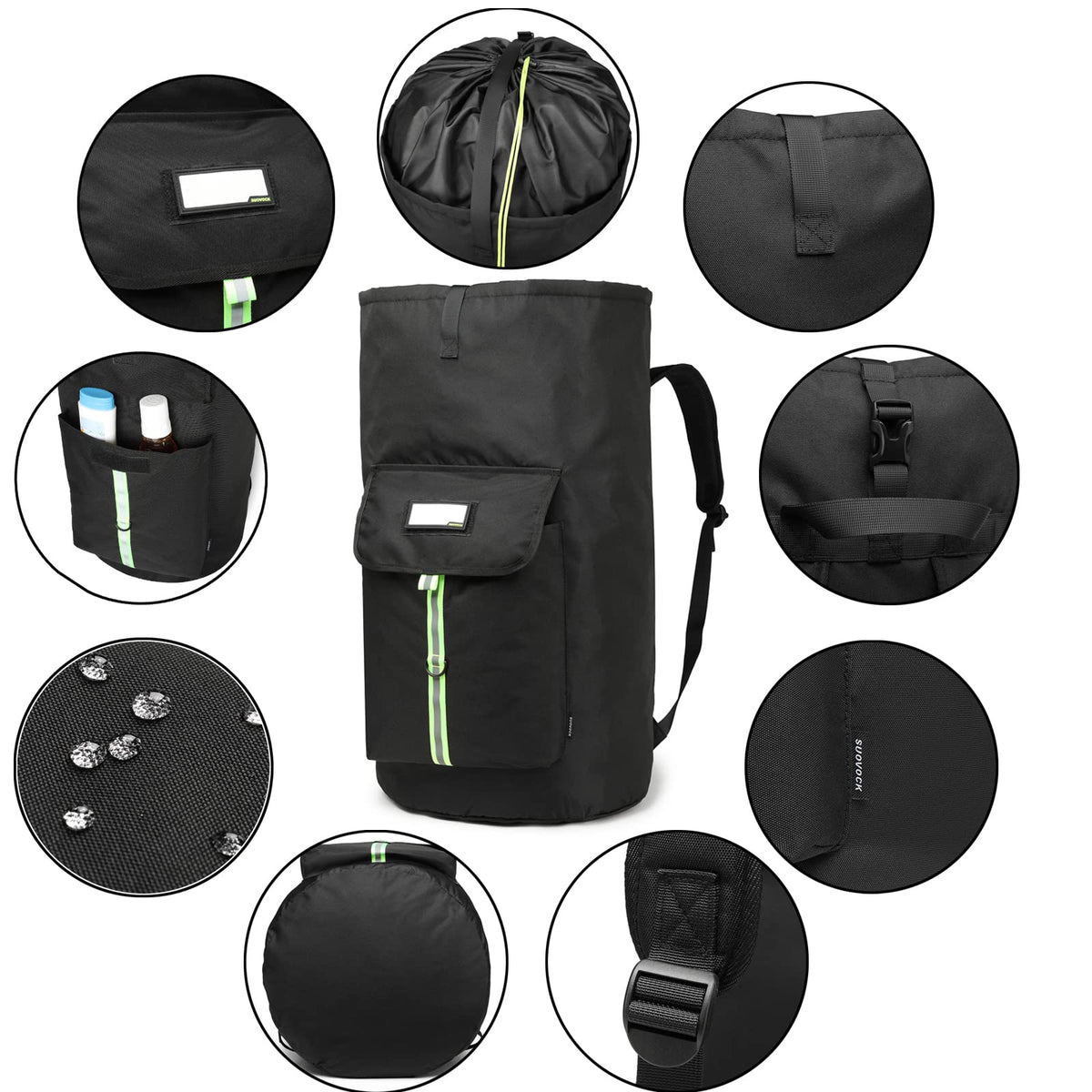 SUOVOCK laundry backpack top-extension-expandable shows adjustable height for bulky loads.