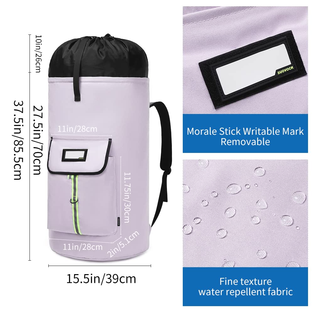 SUOVOCK laundry bag backpack full for dorm room clothes and supplies.