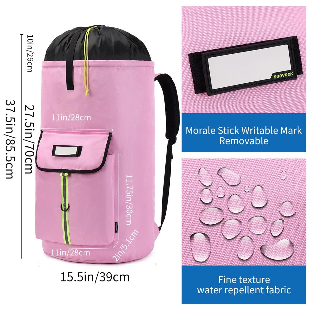 SUOVOCK laundry bag backpack open top with drawstring closure for secure packing.
