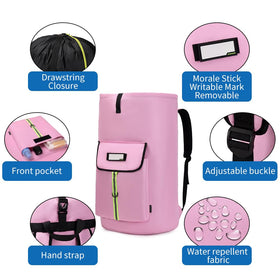SUOVOCK laundry bag backpack side view showing reinforced stitching and rugged fabric.