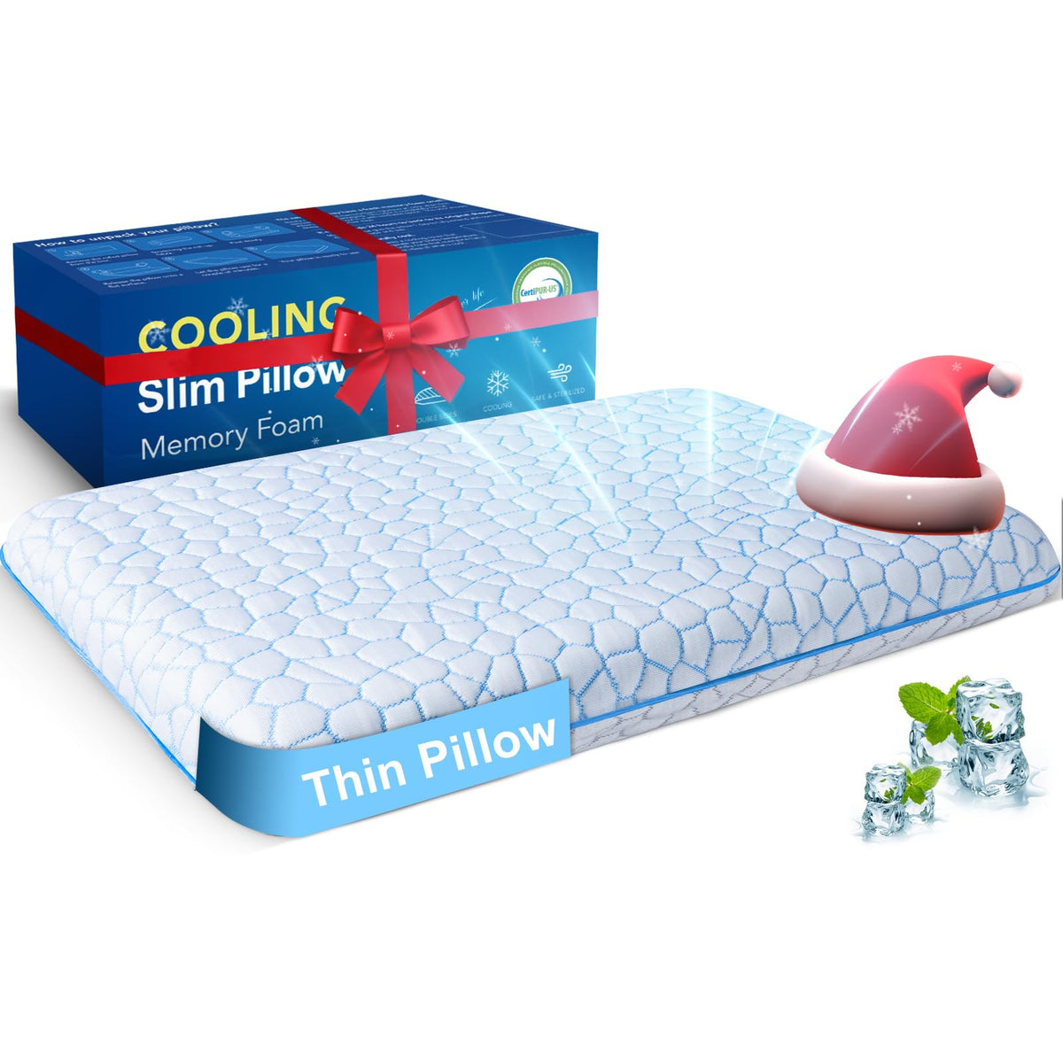 Supa Modern Ultra Thin Flat Pillow front view with slim profile for stomach sleepers