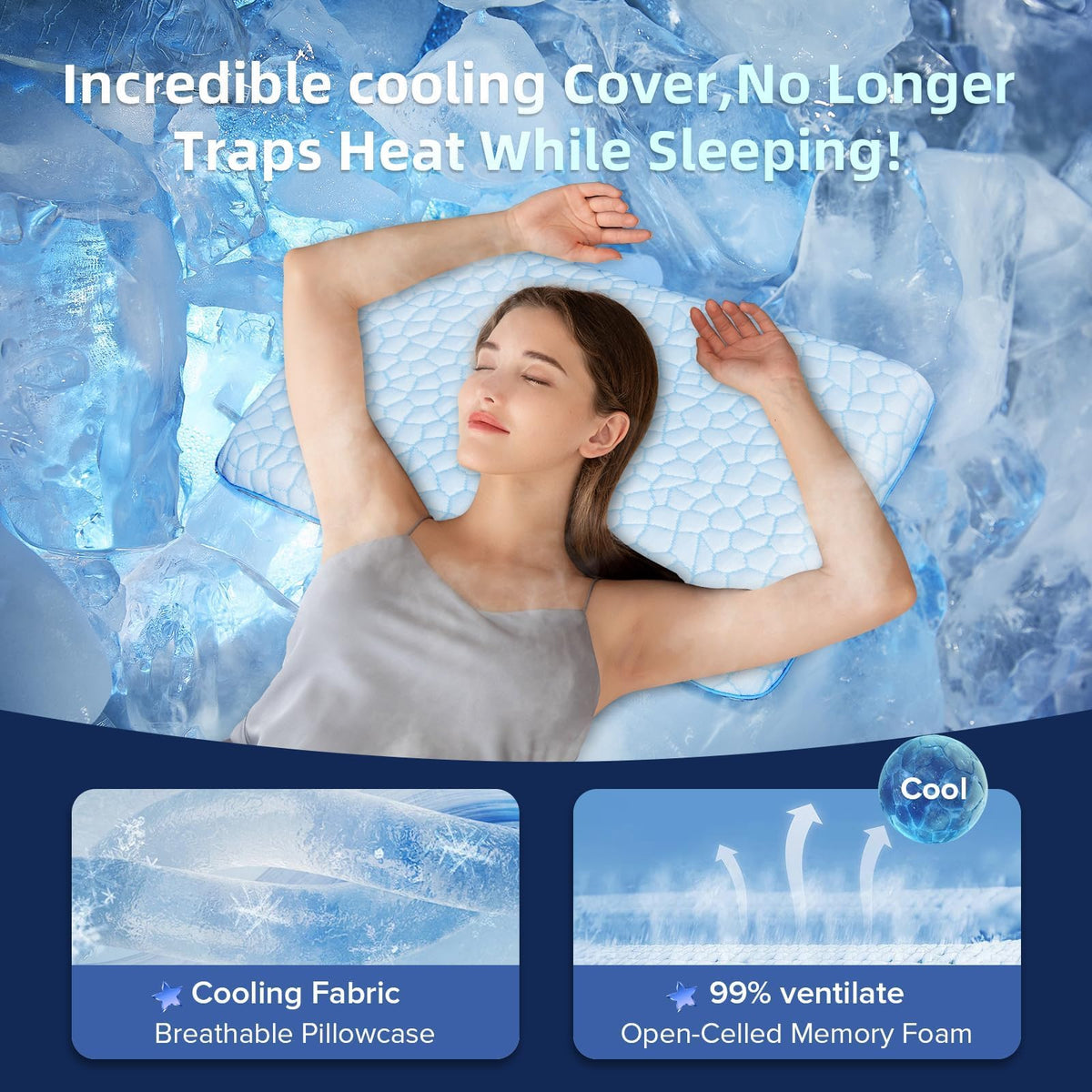SUPA MODERN Ultra Thin Pillow cooling gel close-up highlighting heat-dissipating technology.